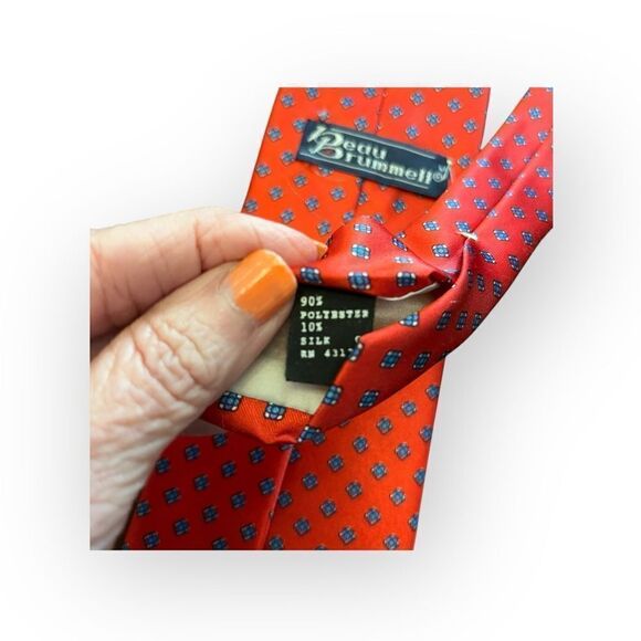 Beau Brummel Silk Tie Red with Turquoise Print Dots Power Tie Professional - Picture 4 of 5